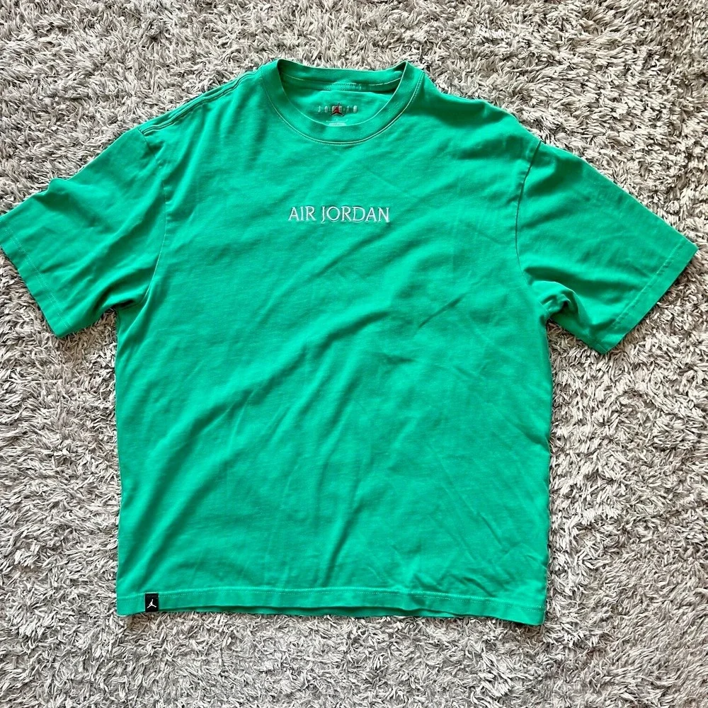 Nike Air Jordan T-Shirt‎ Spellout Embroidered Roma Green Sz L Men's DO6098 Y2K